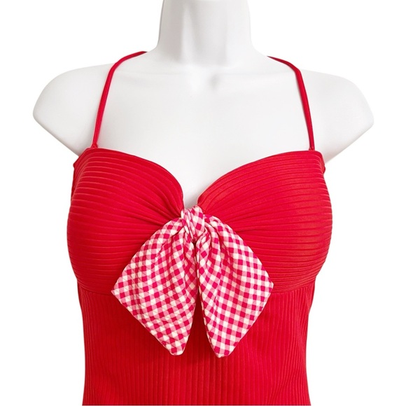 Matilda Jane Poolside Party Red One-Piece Swimsuit with Checkered Bow Medium - Picture 3 of 7